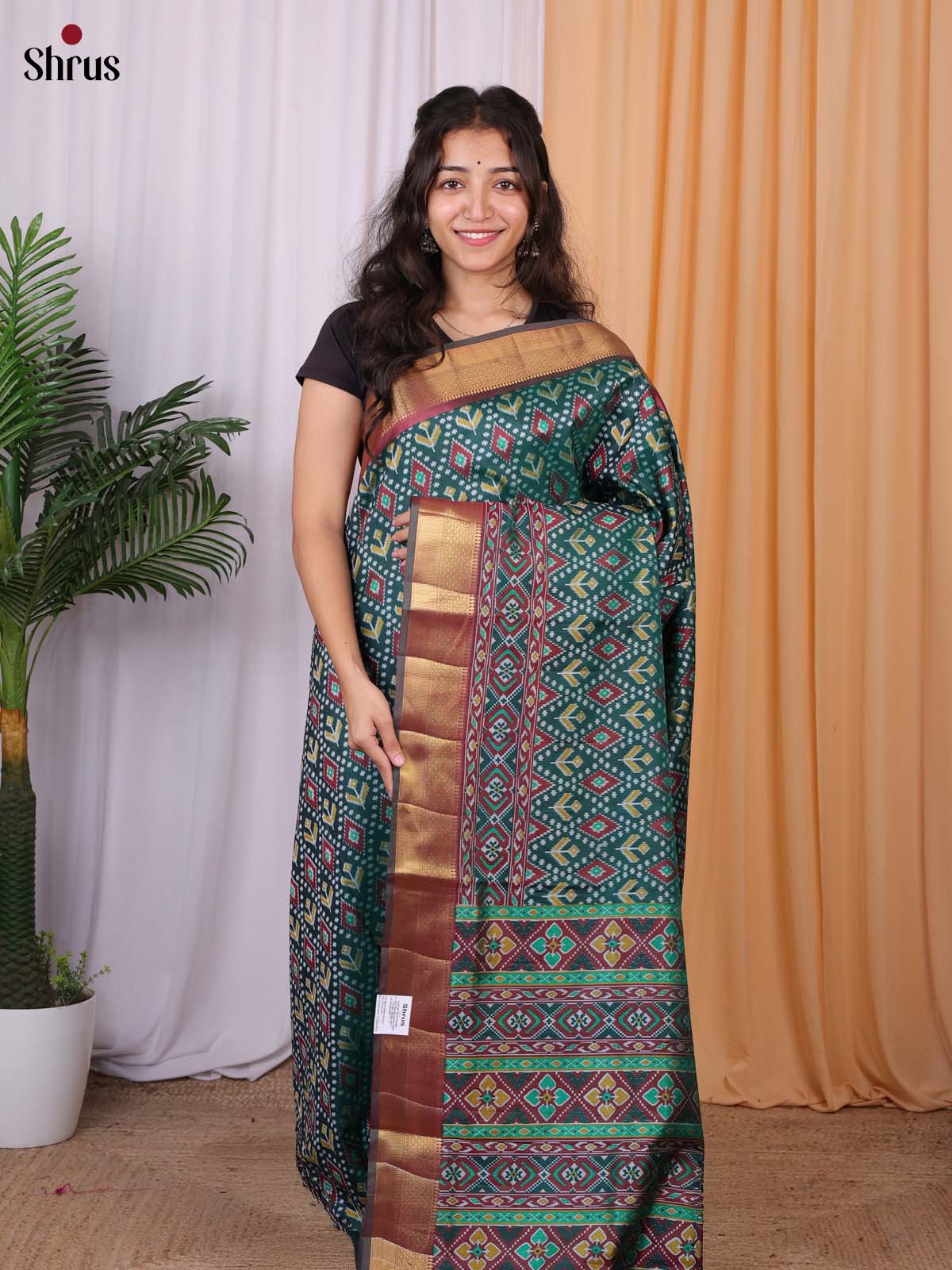Green & Brown - Semi Patola Saree - Shop on Shrus.com