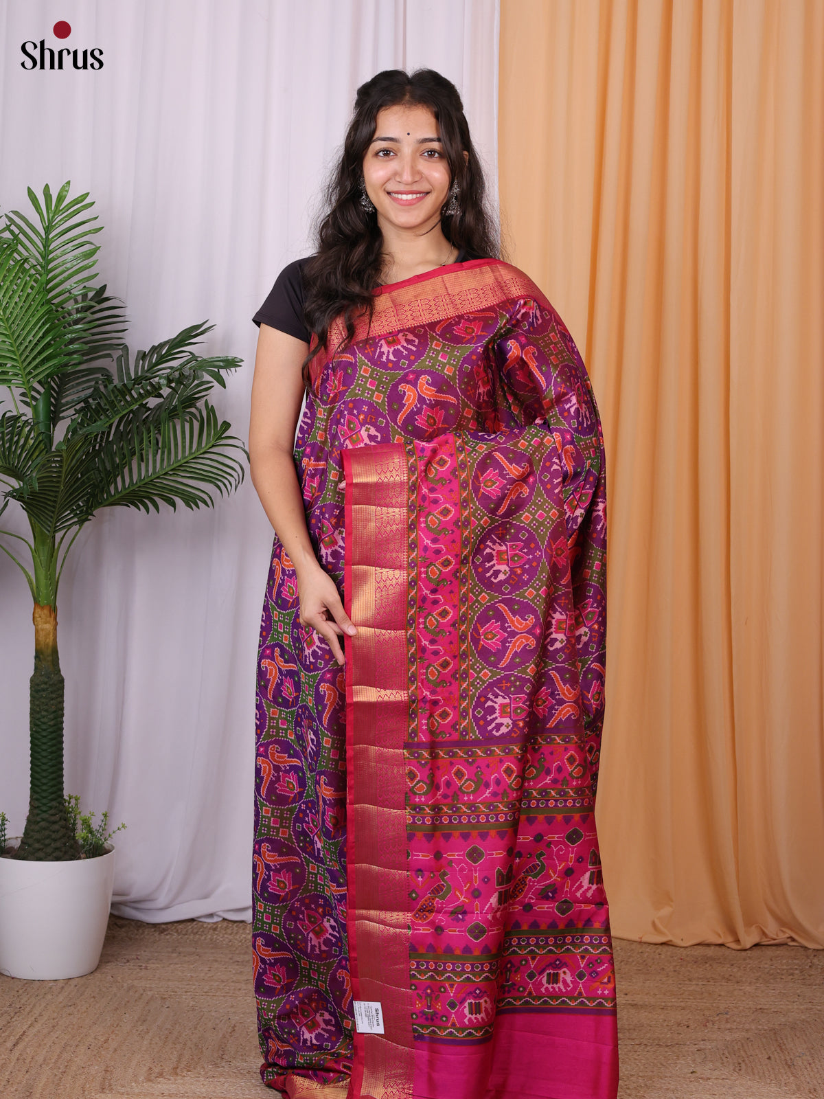 Purple & Pink - Semi Patola Saree - Shop on Shrus.com
