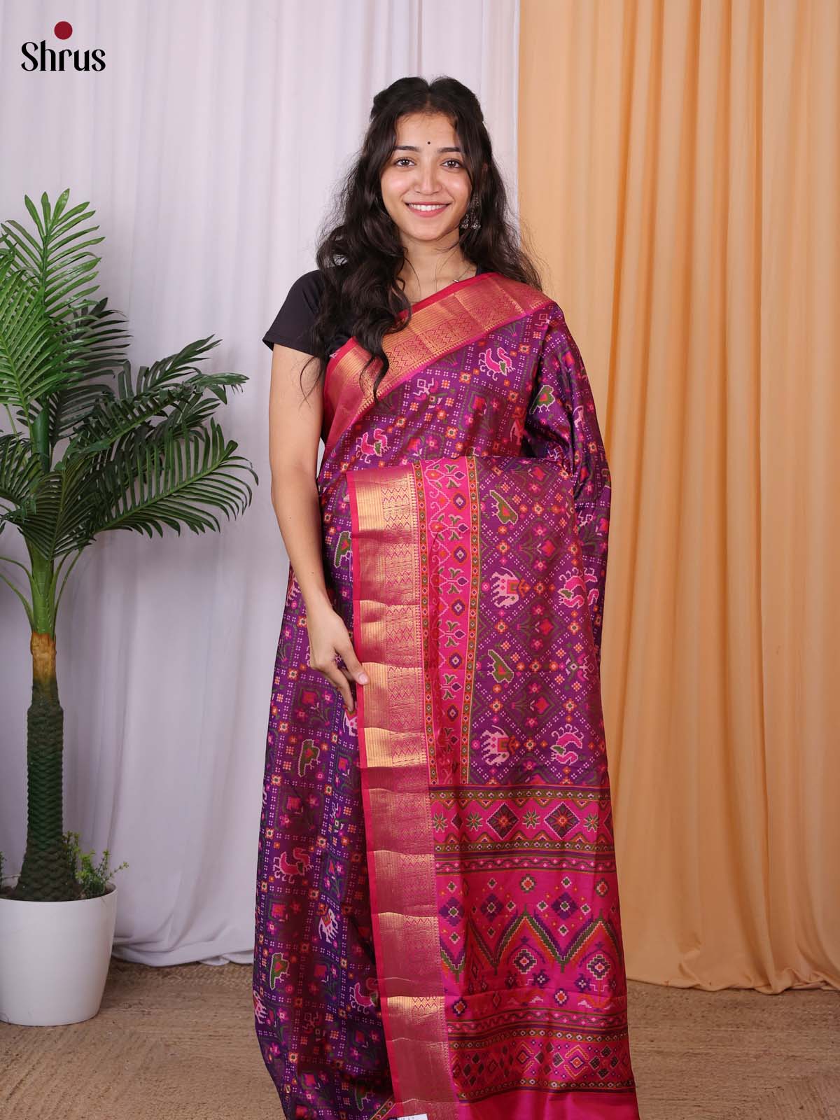 Purple & Pink- Semi Patola Saree - Shop on Shrus.com
