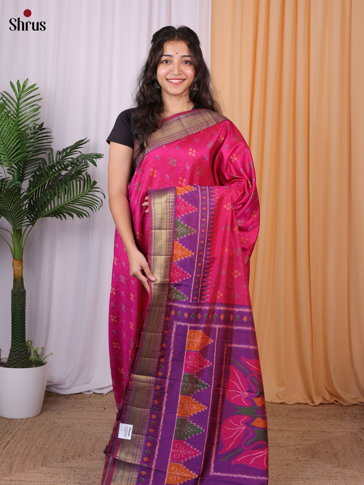 Pink & Purple- Semi Patola Saree - Shop on Shrus.com