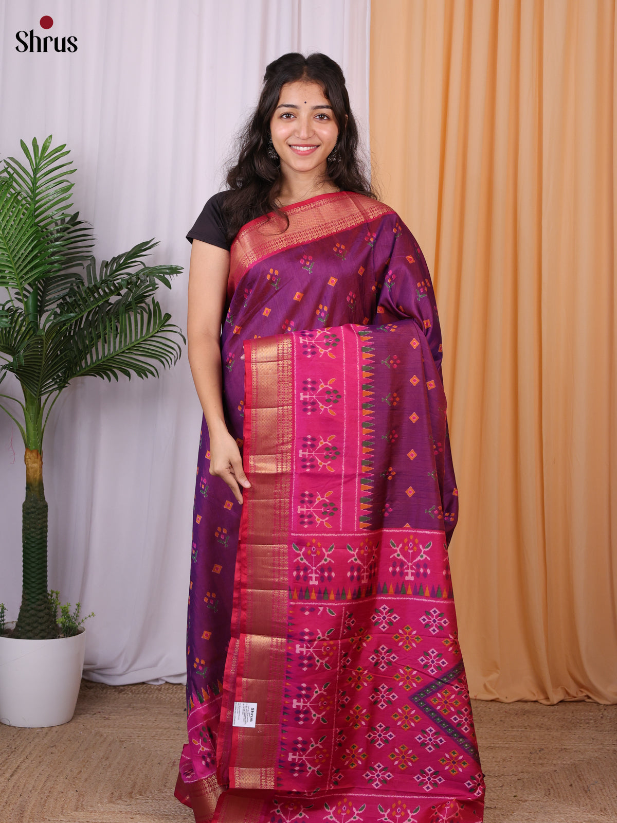 Purple & Pink - Semi Patola Saree - Shop on Shrus.com