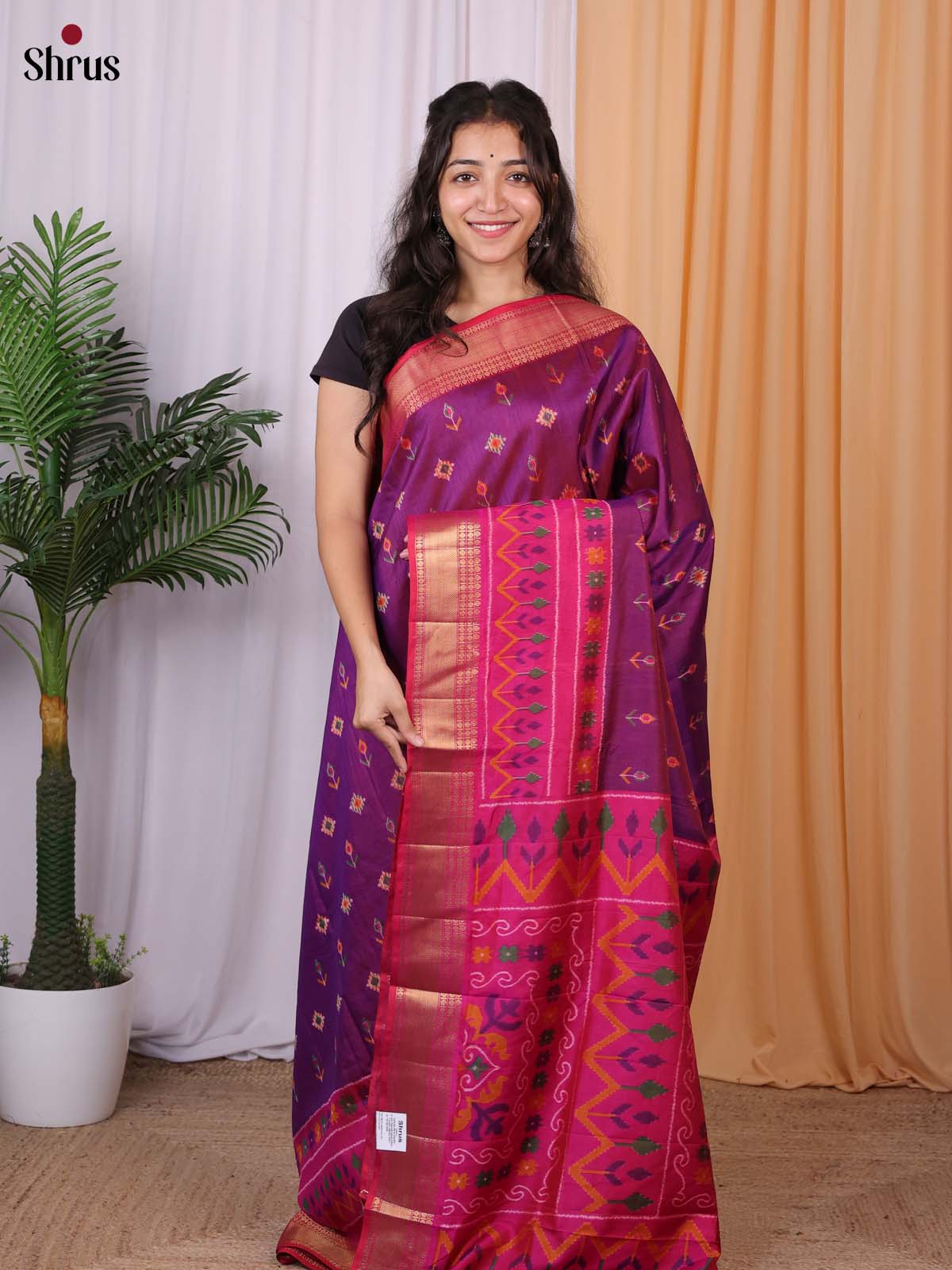 Purple & Pink - Semi Patola Saree - Shop on Shrus.com