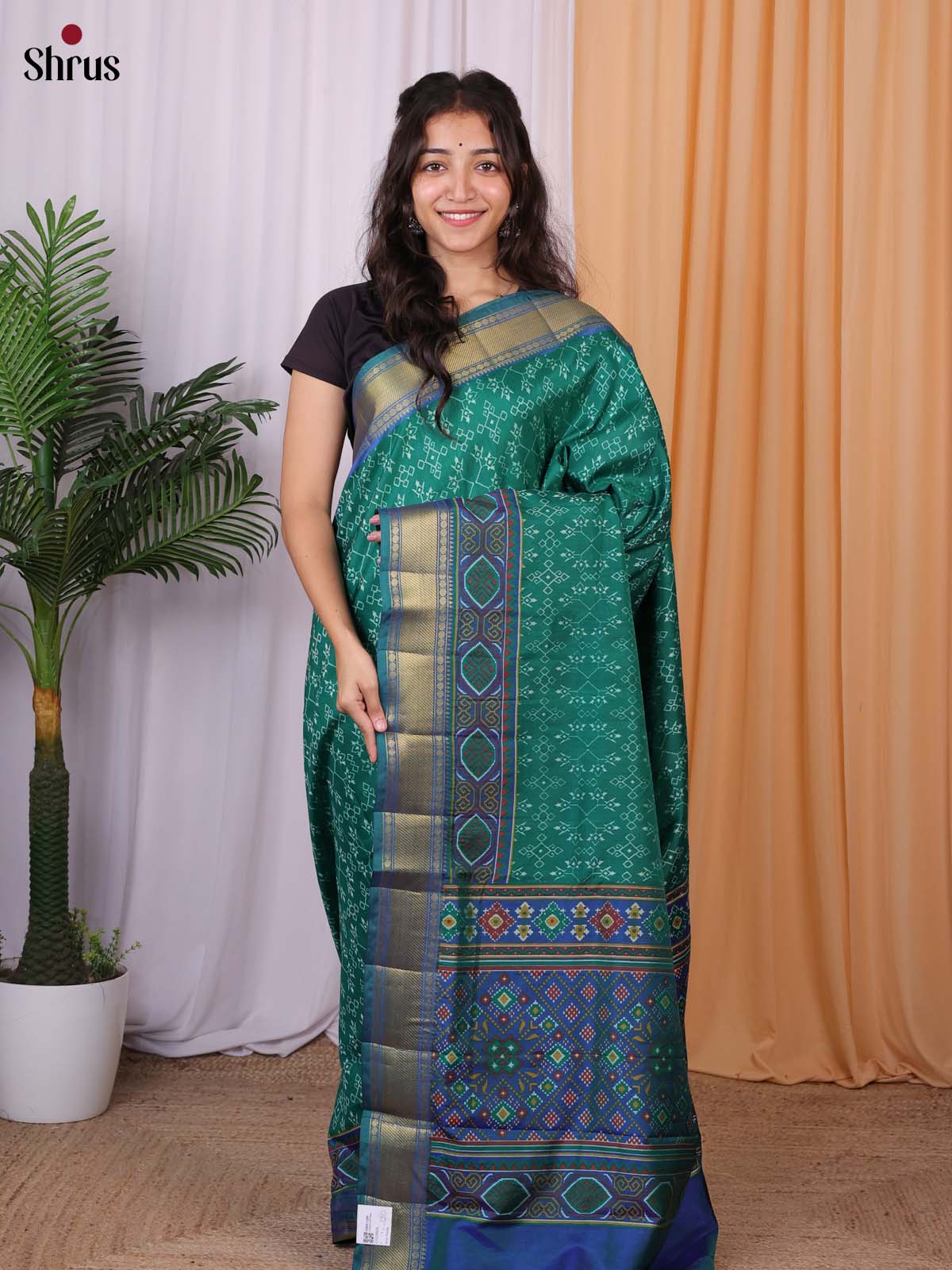 Green & Blue- Semi Patola Saree - Shop on Shrus.com