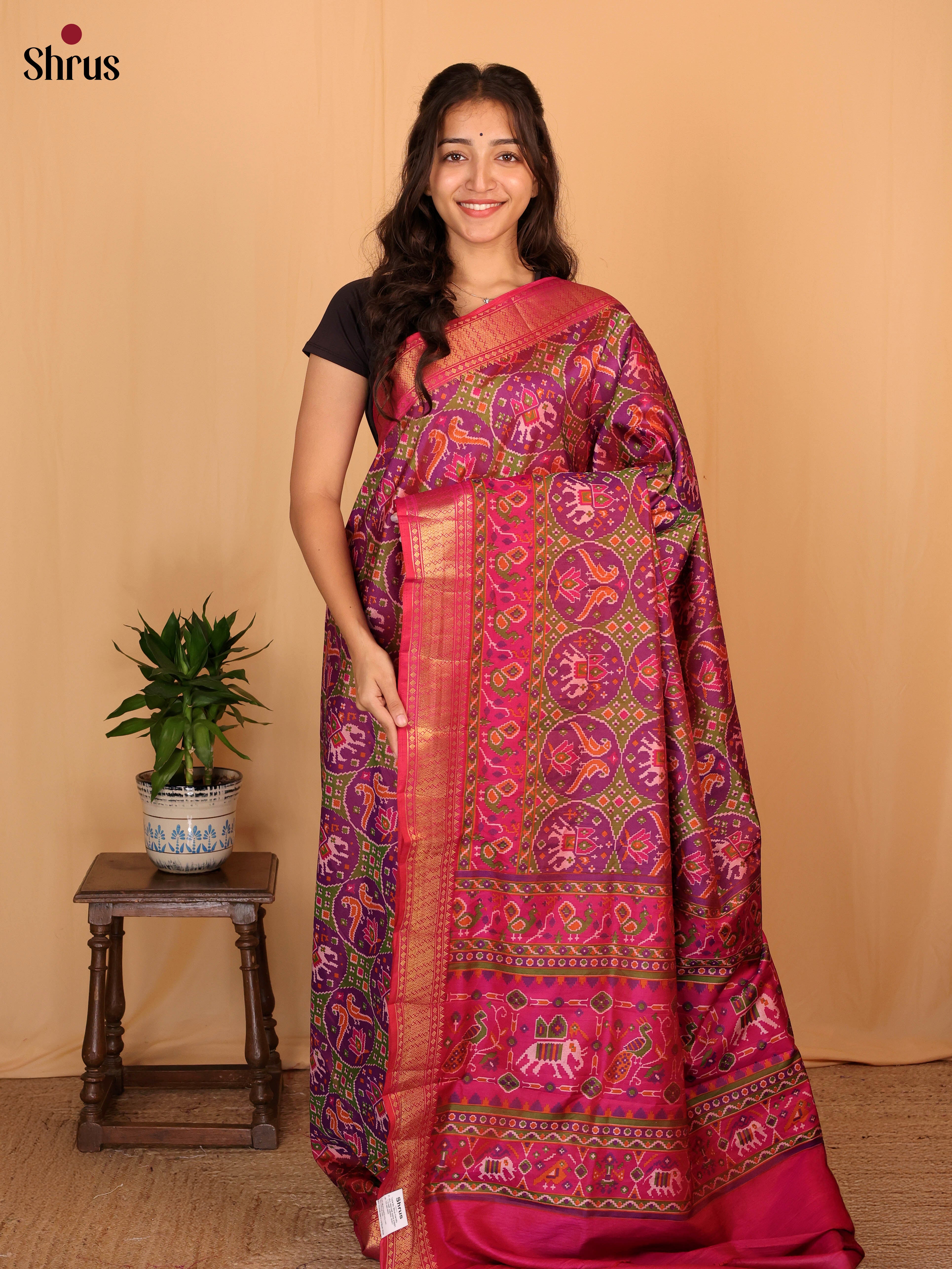 Purple & Pink - Semi Patola Saree - Shop on Shrus.com