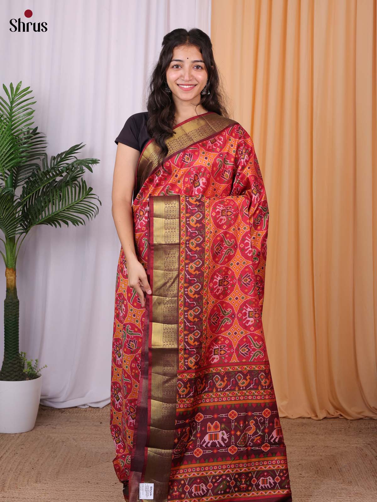 Red & Brown - Semi Patola Saree - Shop on Shrus.com