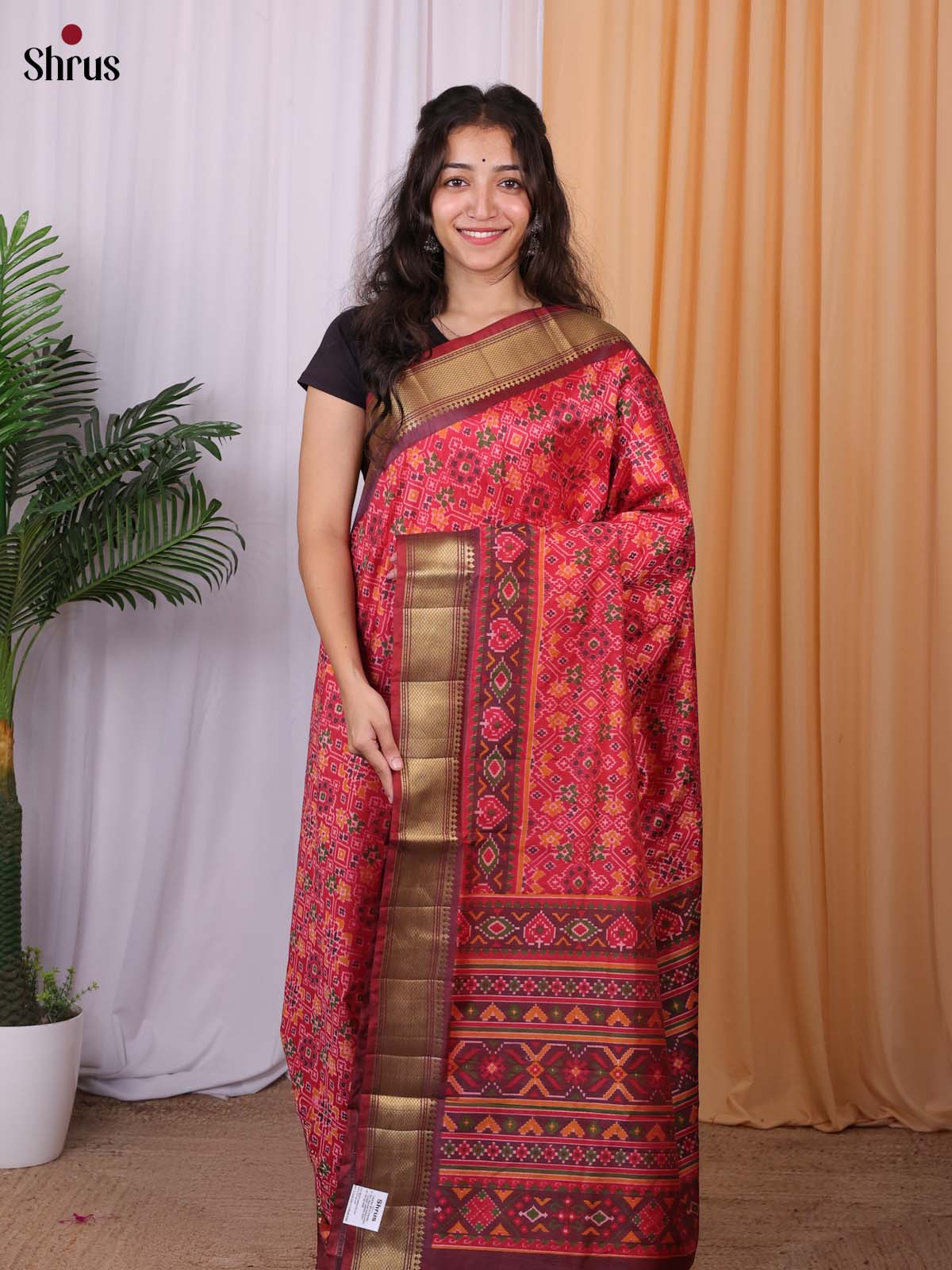 Red & Brown - Semi Patola Saree - Shop on Shrus.com