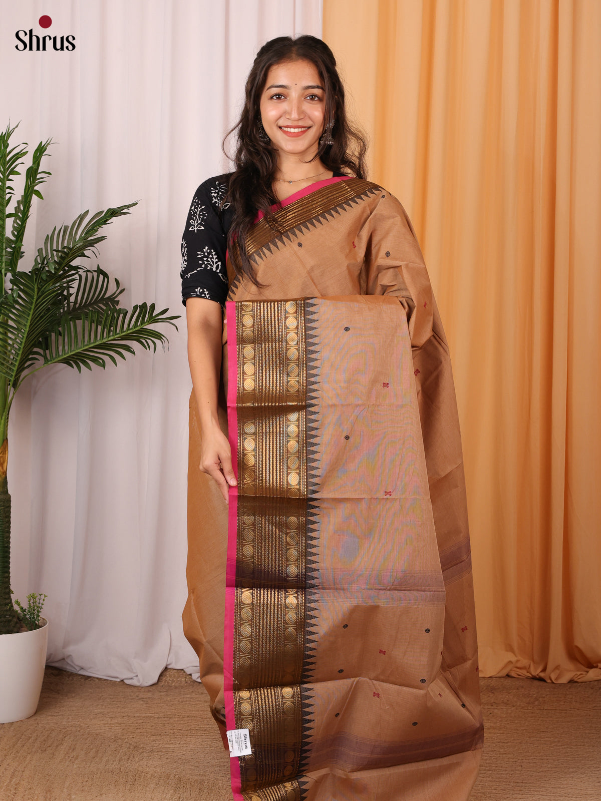 Brown - Chettinad Cotton Saree - Shop on Shrus.com