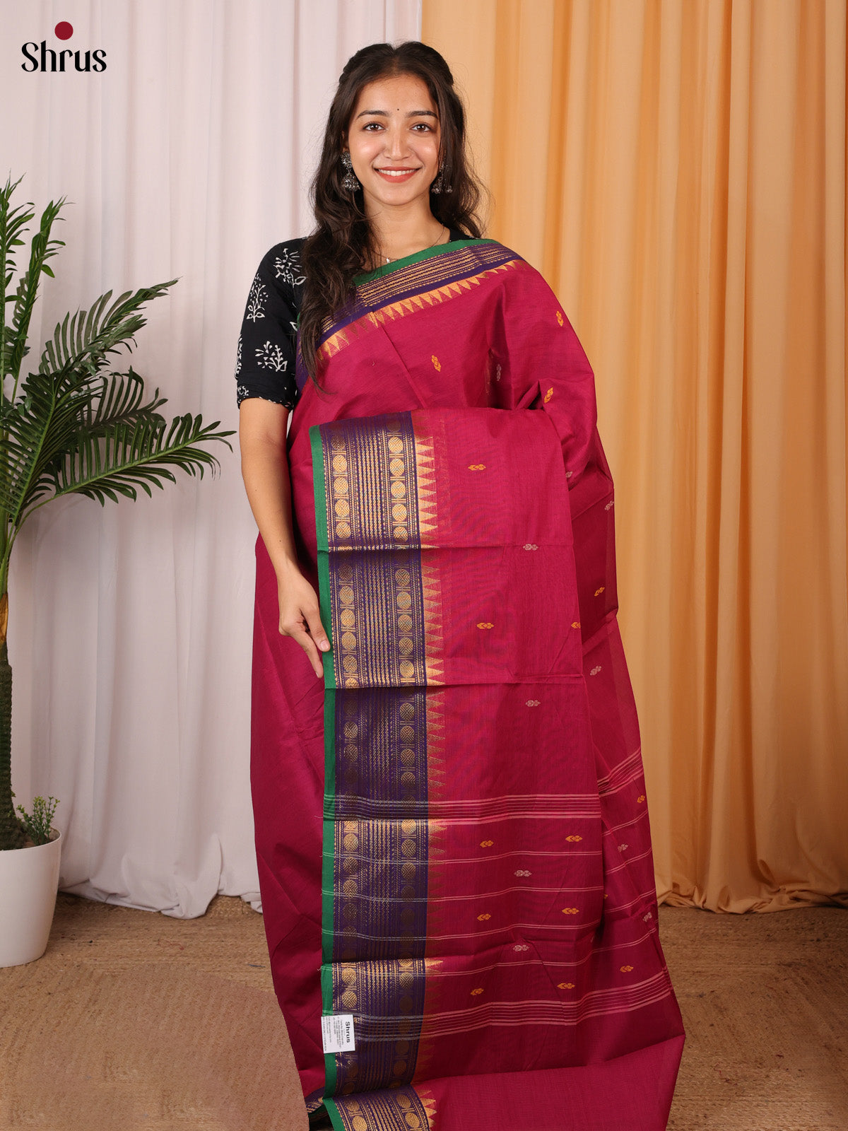 Maroon & Blue- Chettinad Cotton Saree - Shop on Shrus.com