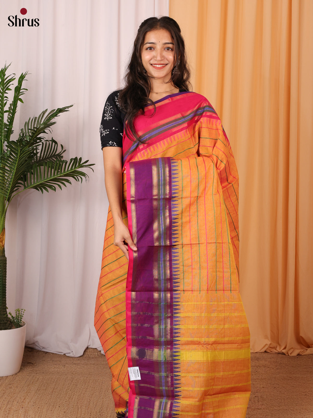 Orange & Purple - Chettinad Cotton Saree - Shop on Shrus.com