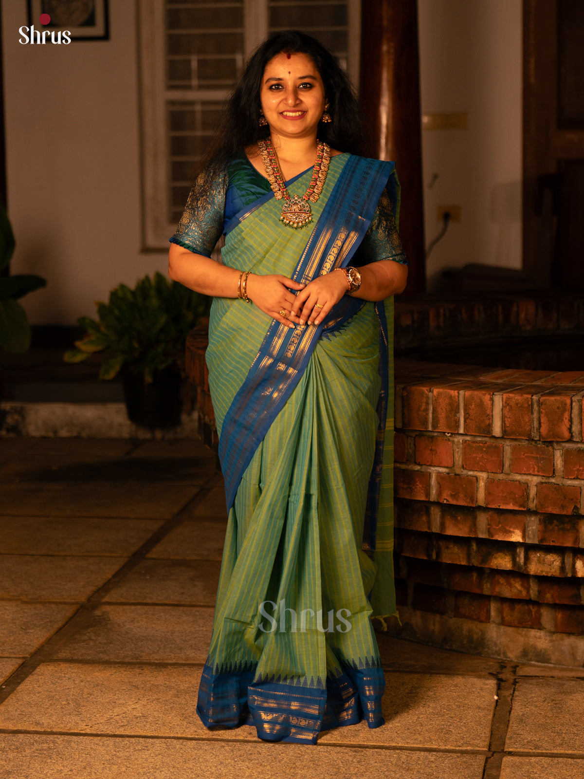 Green & Blue- Chettinad Cotton Saree - Shop on Shrus.com