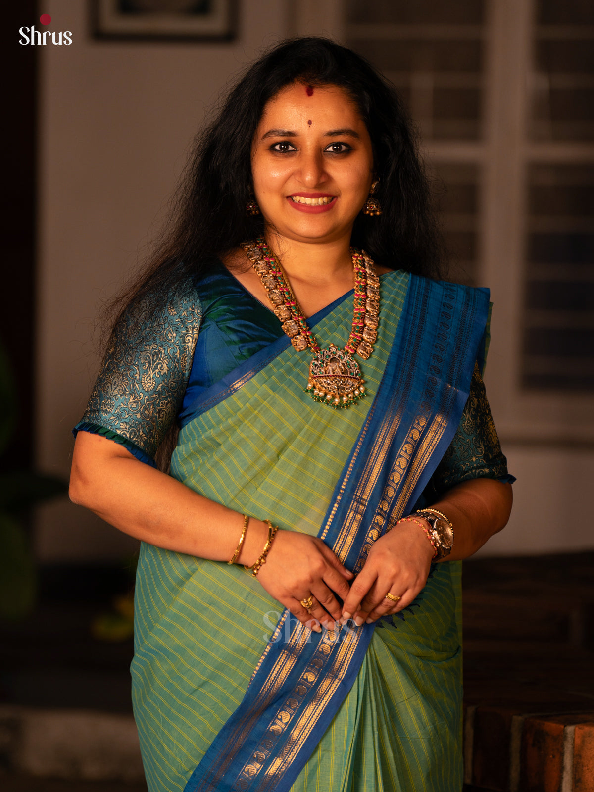 Green & Blue- Chettinad Cotton Saree - Shop on Shrus.com
