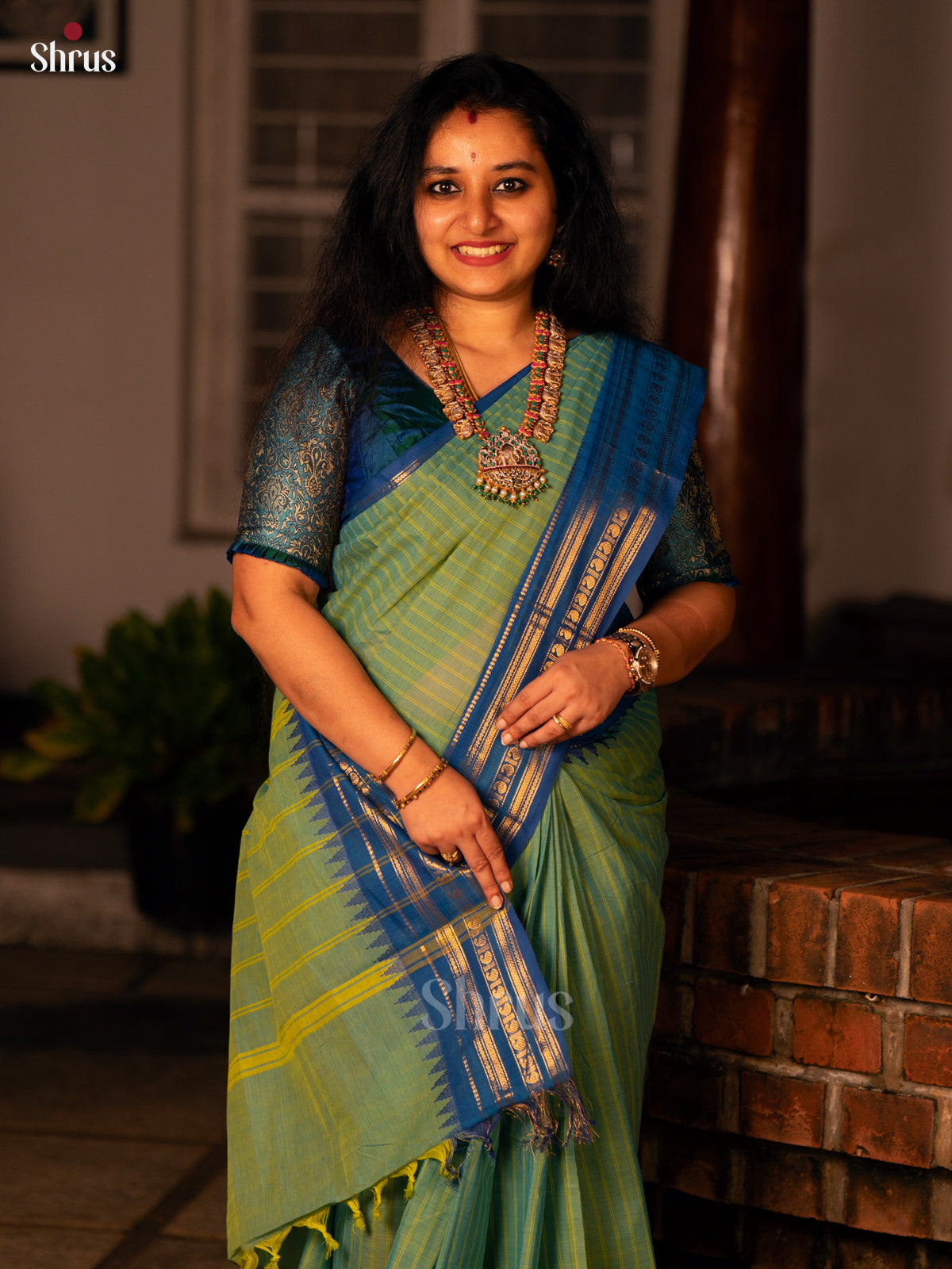 Green & Blue- Chettinad Cotton Saree - Shop on Shrus.com