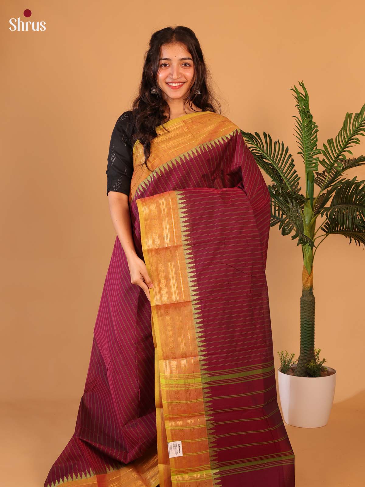 Maroon & Mustard - Chettinad Cotton Saree - Shop on Shrus.com