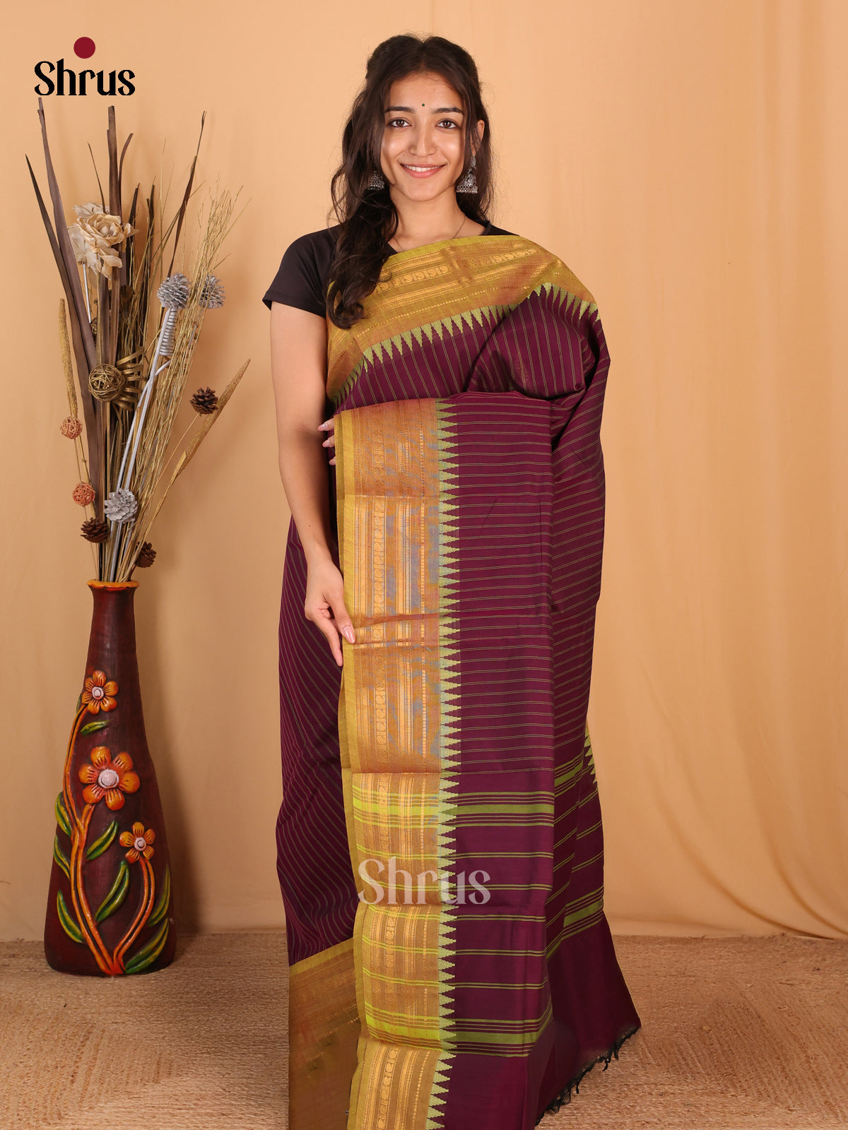 Maroon & Green - Chettinad Cotton Saree - Shop on Shrus.com