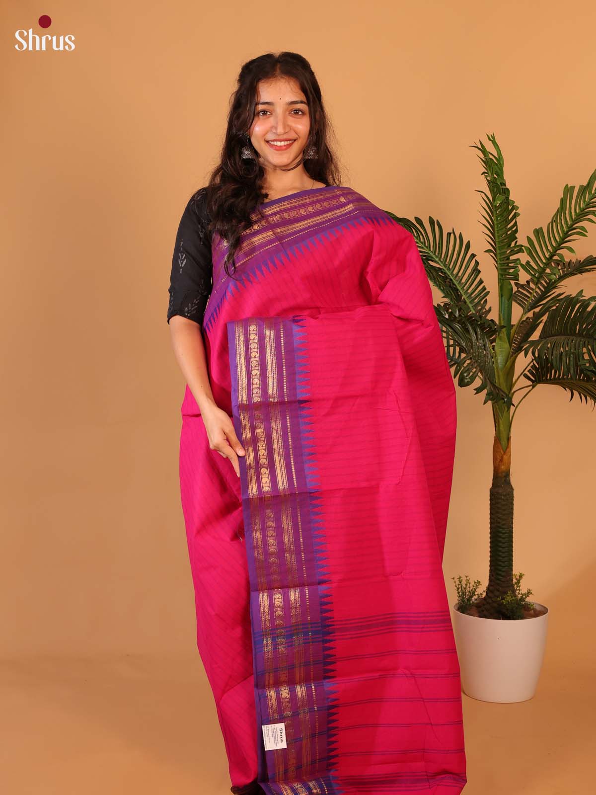 Pink & Purple- Chettinad Cotton Saree - Shop on Shrus.com
