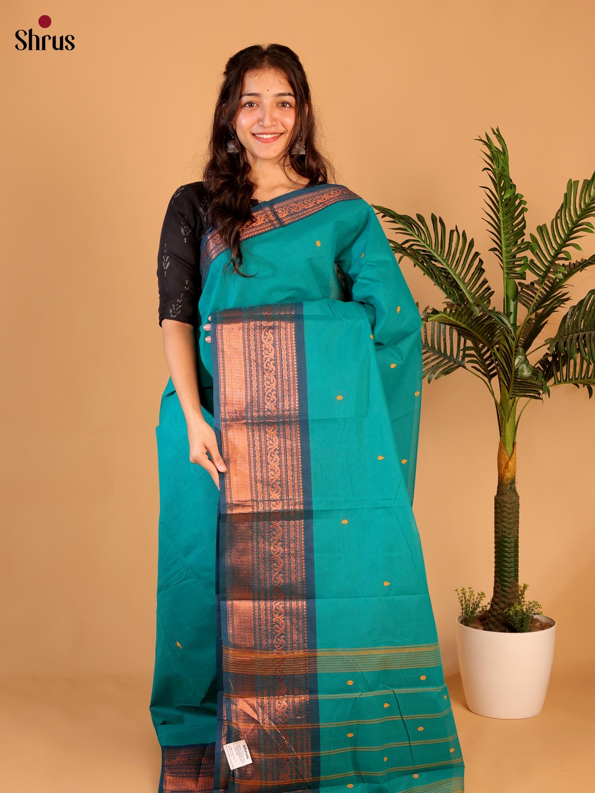 Teal & Blue- Chettinad Cotton Saree - Shop on Shrus.com