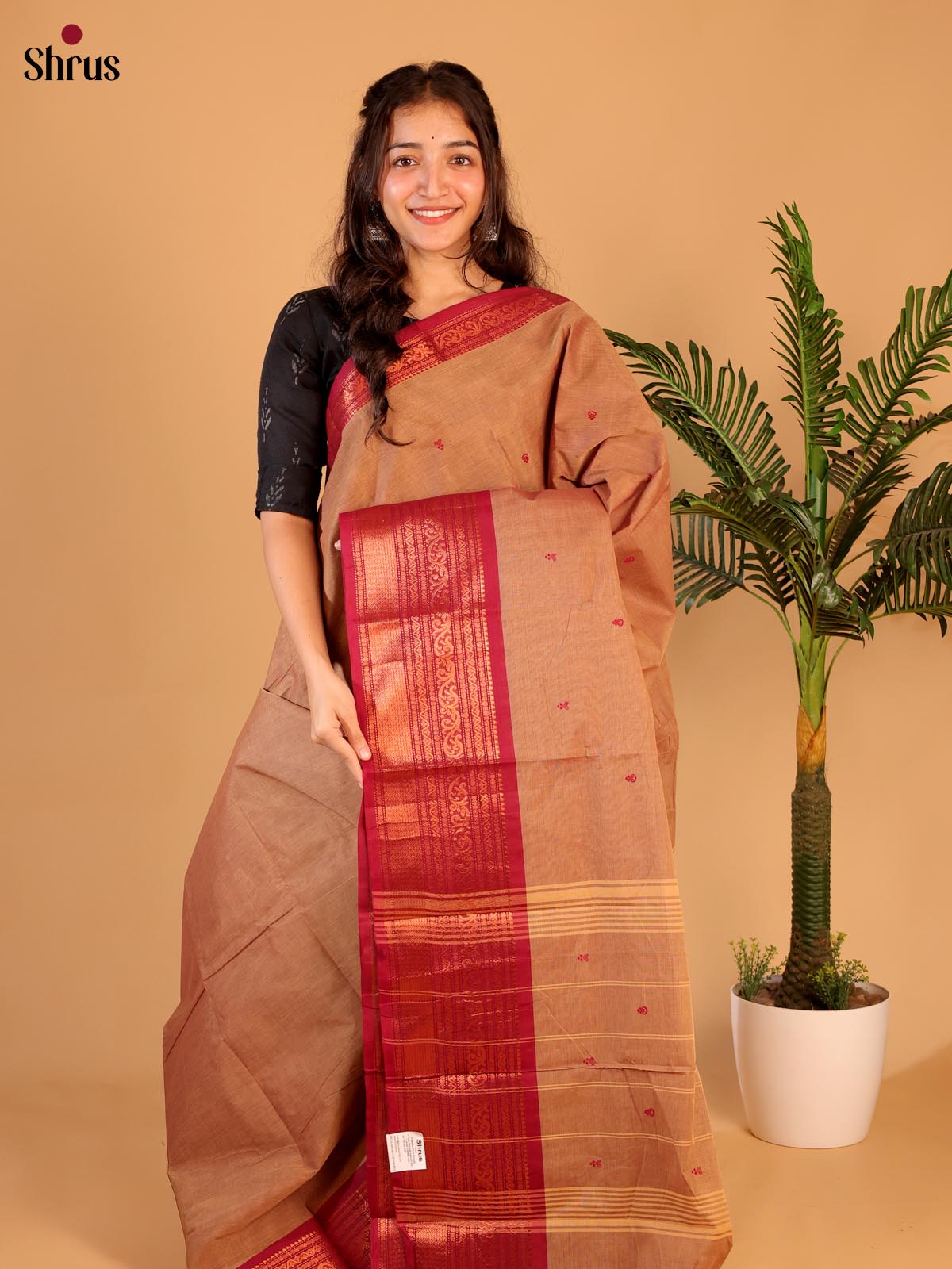 Brown & Maroon - Chettinad Cotton Saree - Shop on Shrus.com