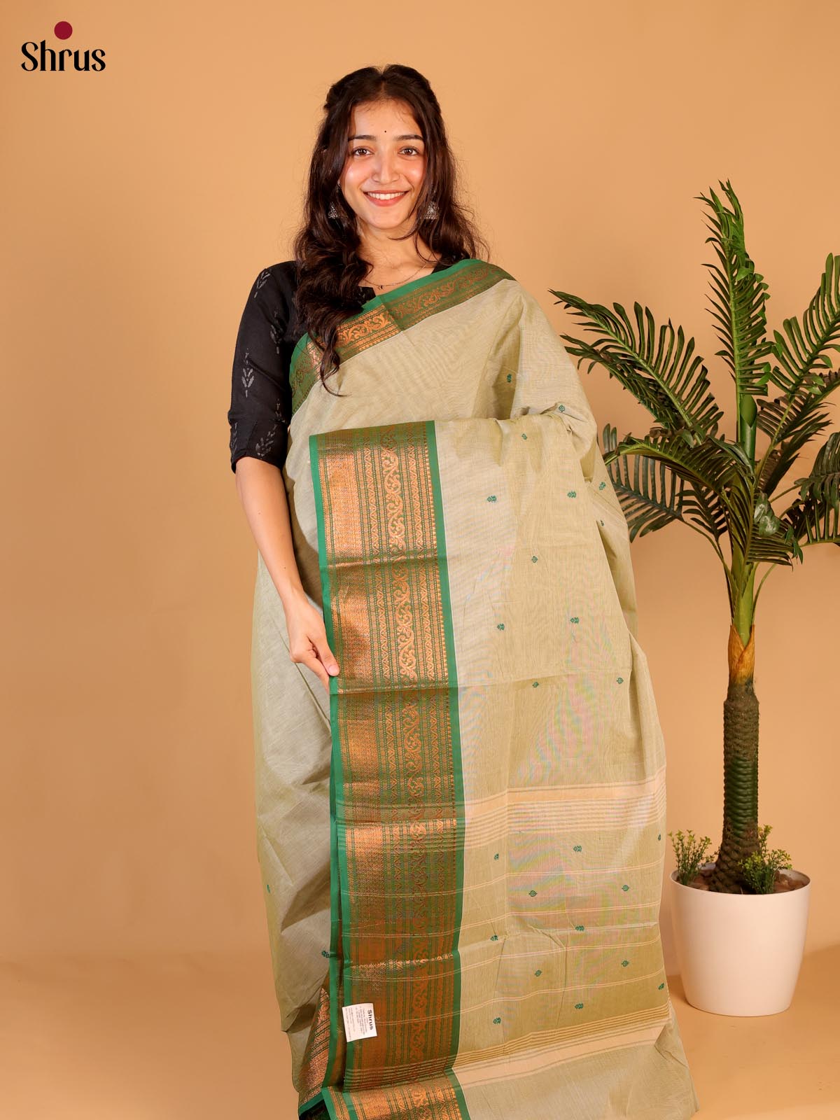 Grey & Green - Chettinad Cotton Saree - Shop on Shrus.com