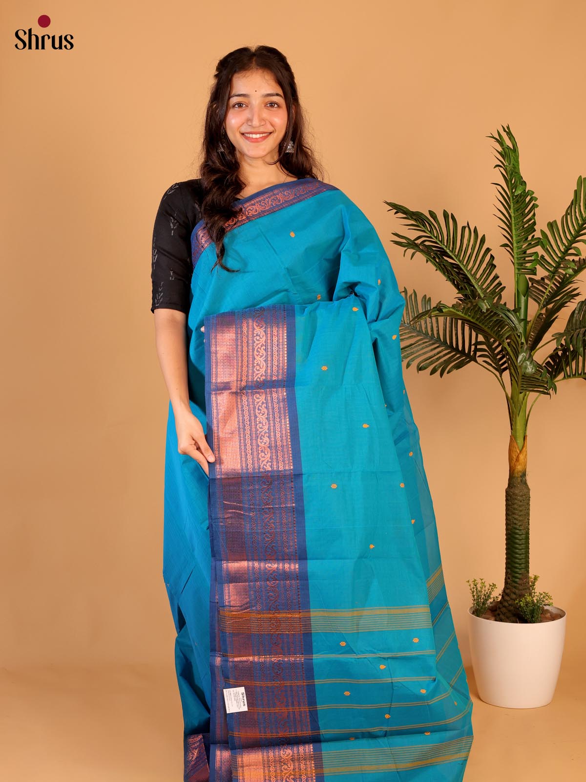 Blue - Chettinad Cotton Saree - Shop on Shrus.com
