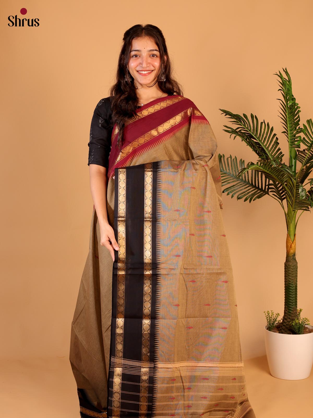Grey & Black - Chettinad Cotton Saree - Shop on Shrus.com