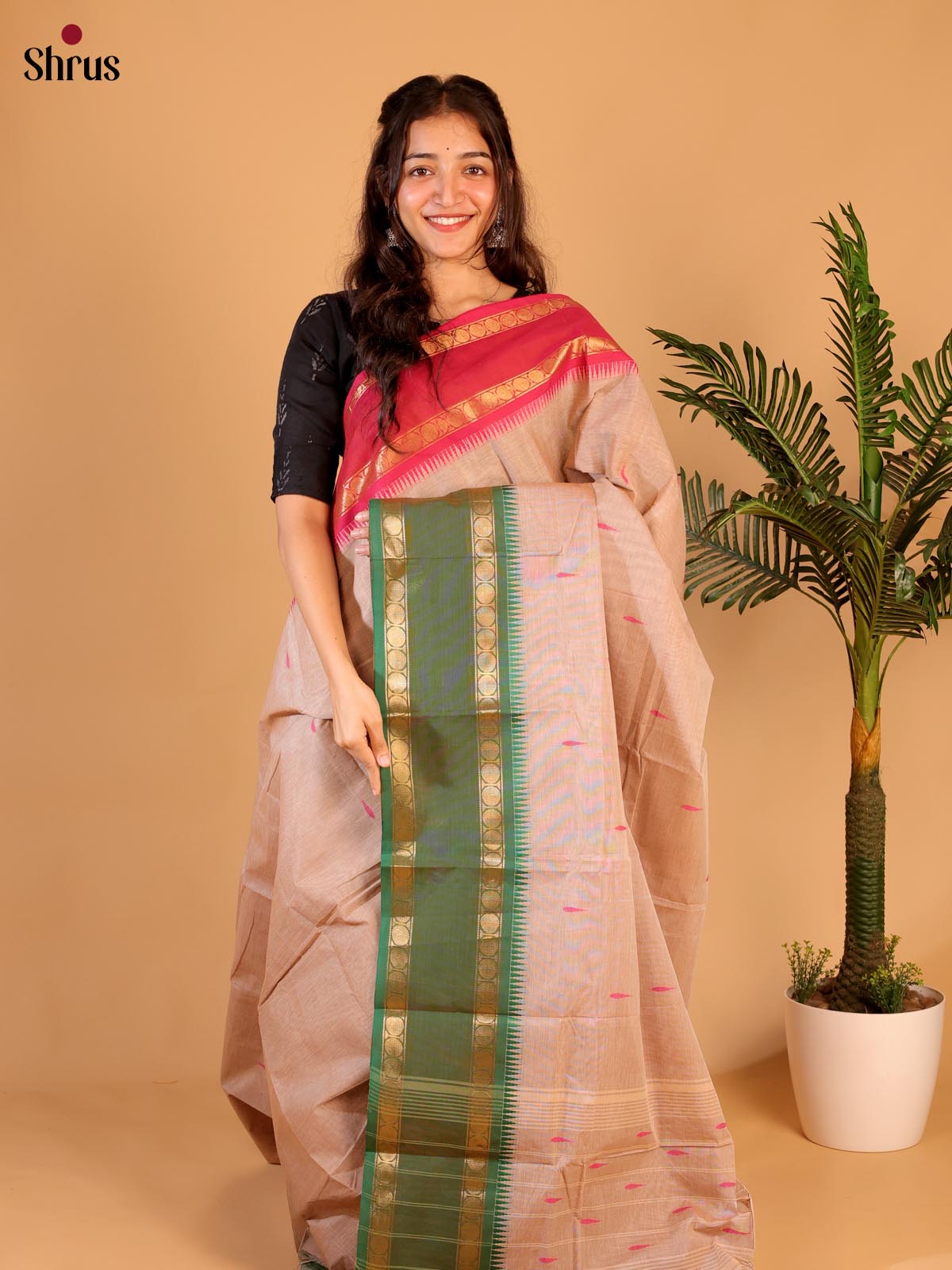 Grey & Green- Chettinad Cotton Saree - Shop on Shrus.com