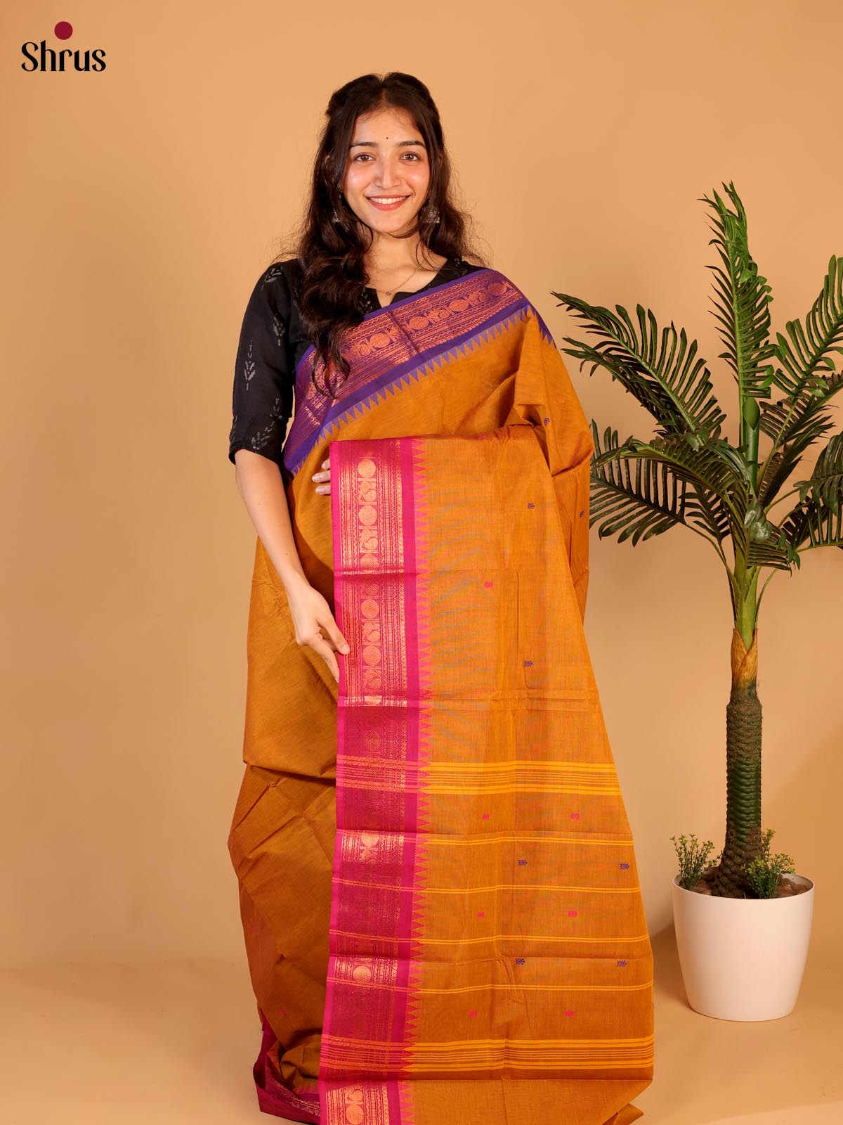 Mustard & Pink- Chettinad Cotton Saree - Shop on Shrus.com