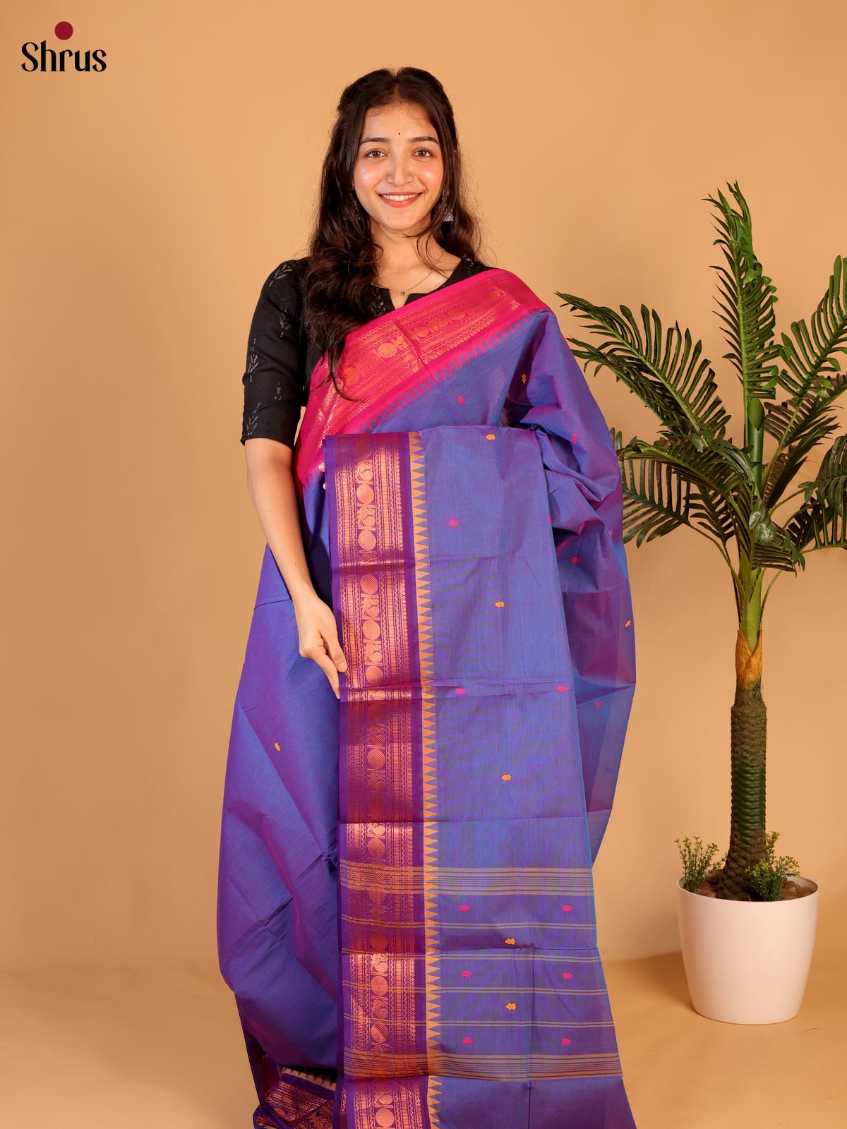 Purple & Pink - Chettinad Cotton Saree - Shop on Shrus.com