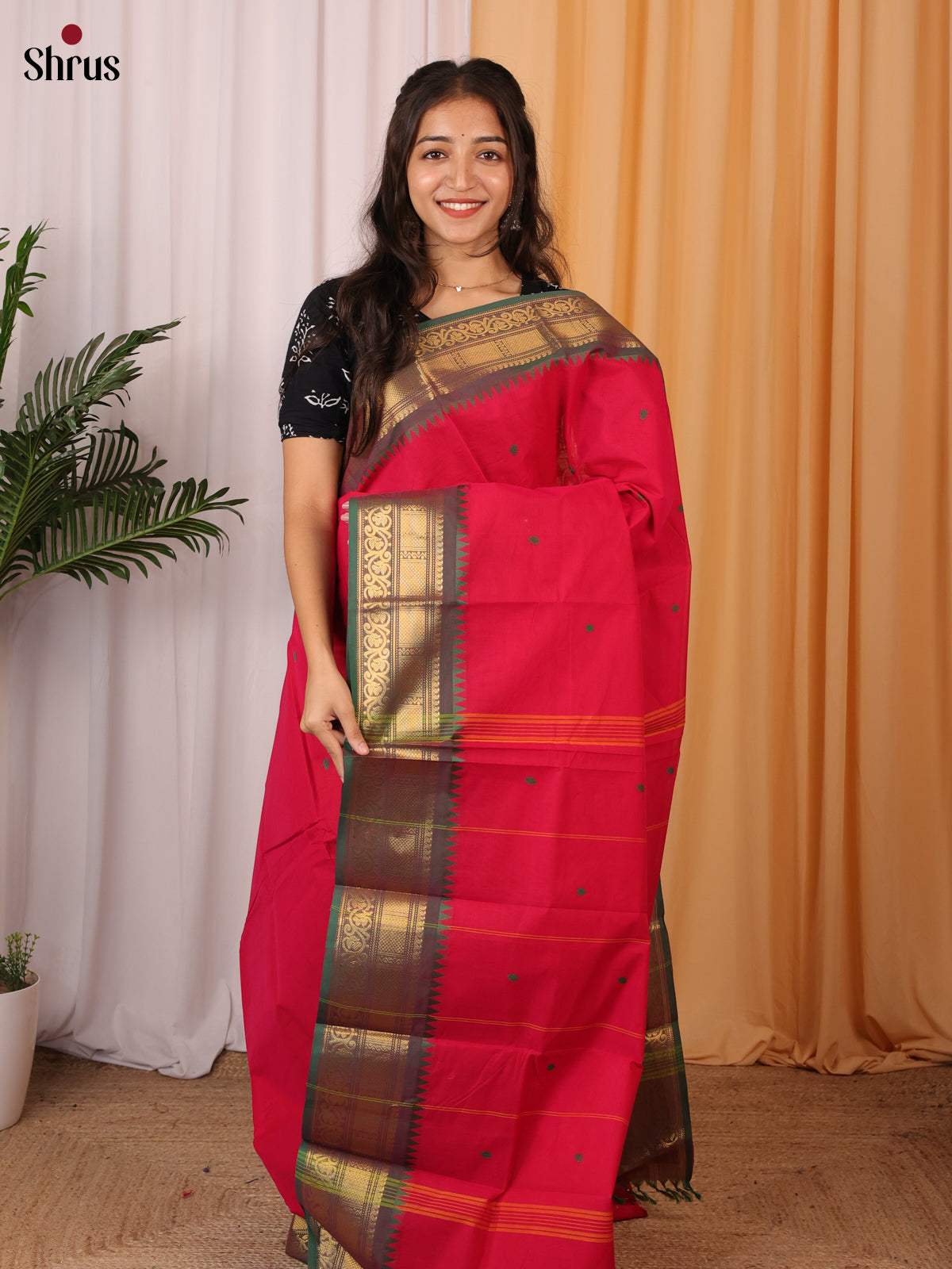 Red & Green - Chettinad Cotton Saree - Shop on Shrus.com