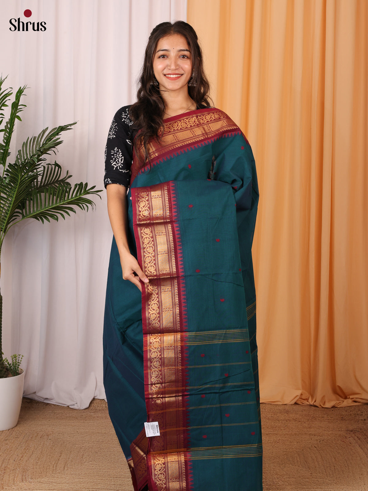 Blue & Maroon - Chettinad Cotton Saree - Shop on Shrus.com