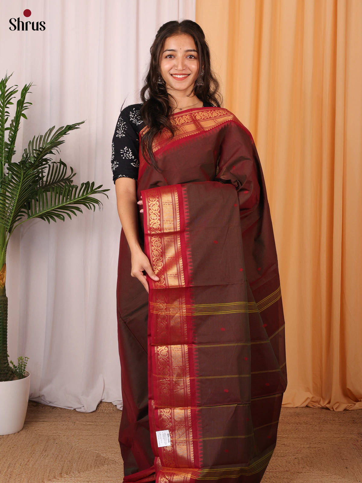 Brown & Red - Chettinad Cotton Saree - Shop on Shrus.com