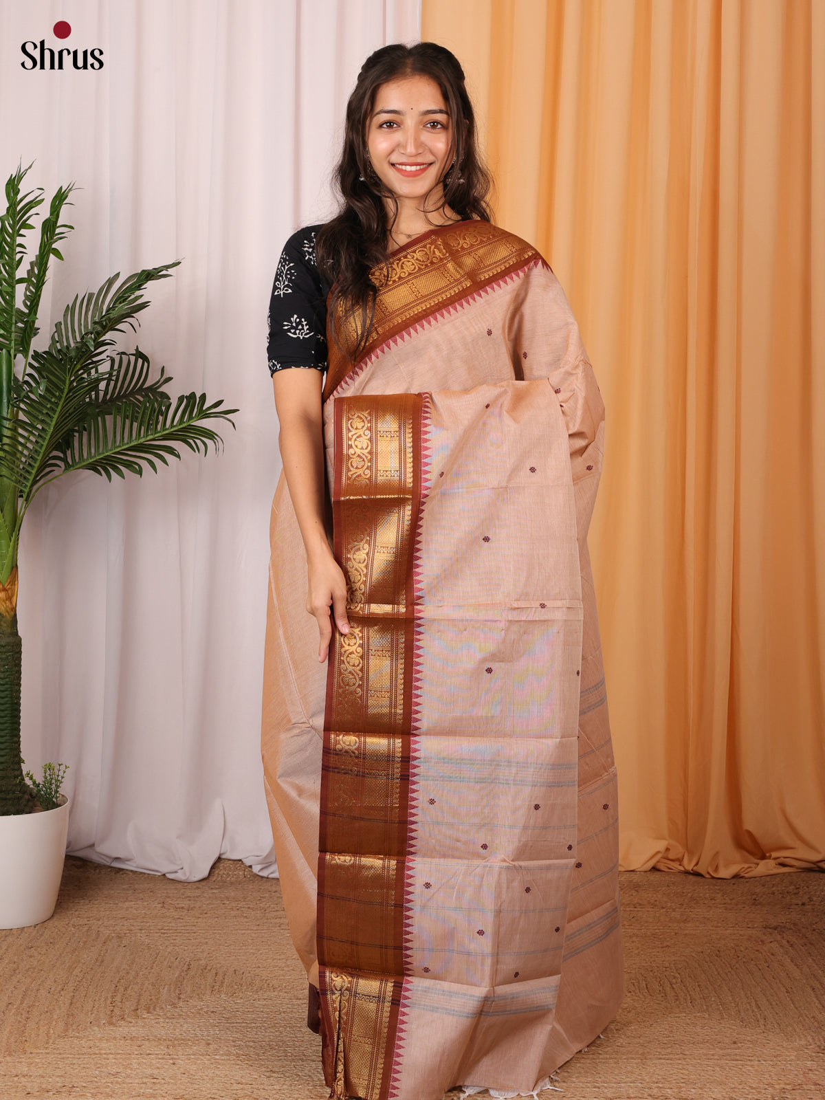 Grey & Brown- Chettinad Cotton Saree - Shop on Shrus.com