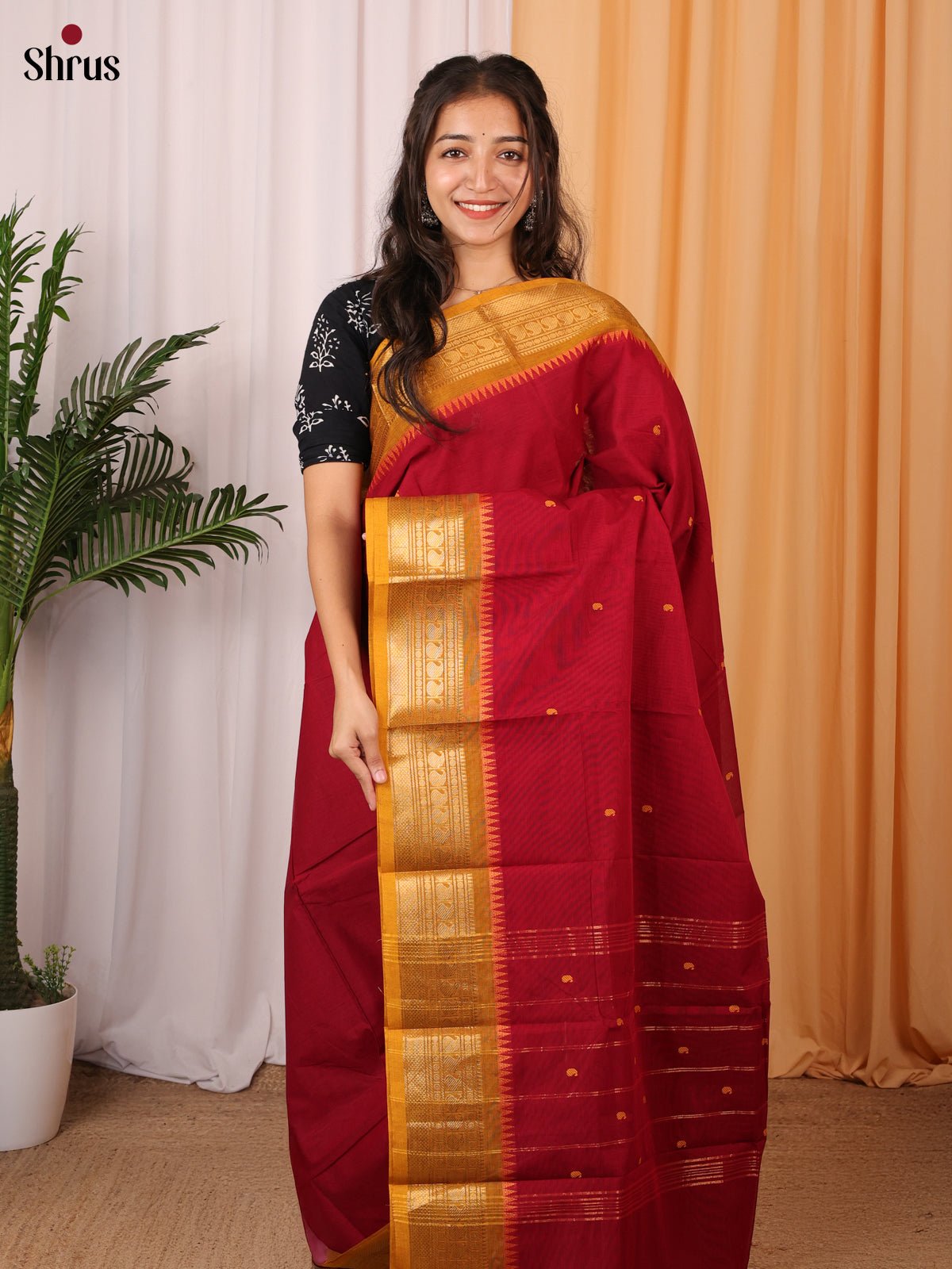 Red & Mustard - Chettinad Cotton Saree - Shop on Shrus.com
