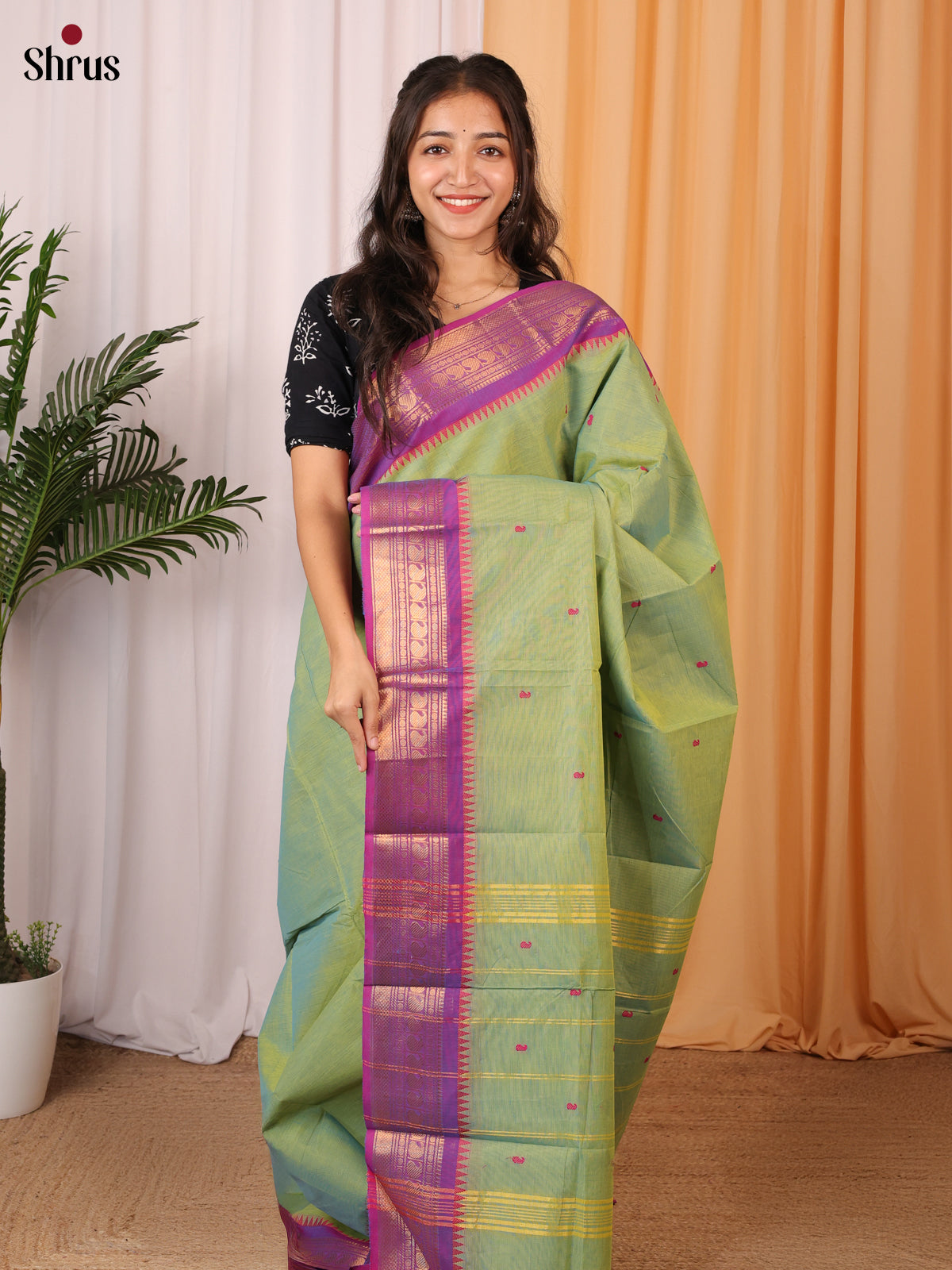 Green & Purple - Chettinad Cotton Saree - Shop on Shrus.com