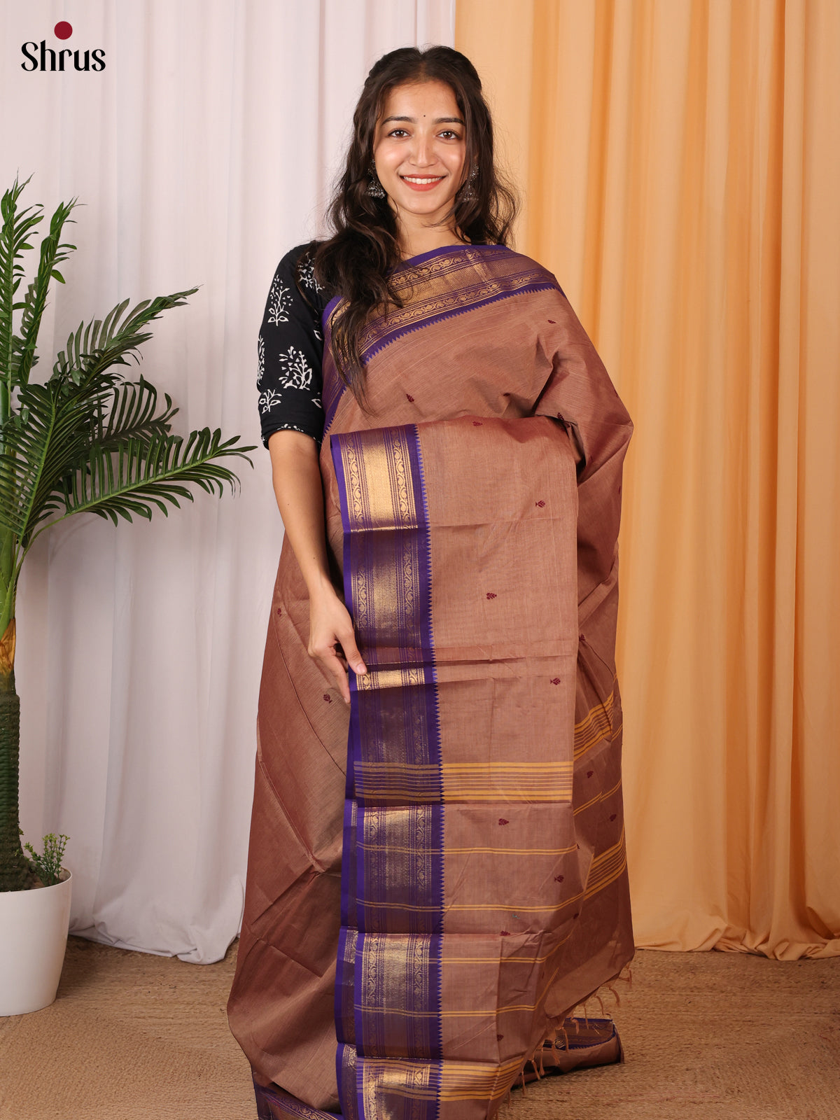 Brown & Blue - Chettinad Cotton Saree - Shop on Shrus.com