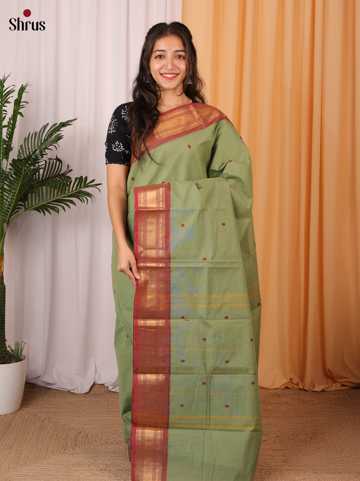 Green & Brown - Chettinad Cotton Saree - Shop on Shrus.com