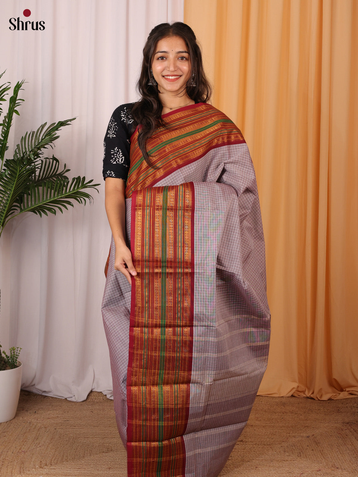 Purple & Maroon - Chettinad Cotton Saree - Shop on Shrus.com