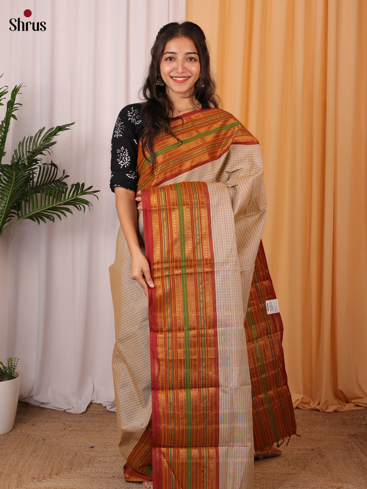 Grey & Red - Chettinad Cotton Saree - Shop on Shrus.com