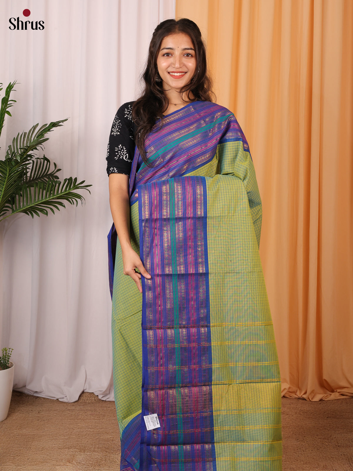green & Purple- Chettinad Cotton Saree - Shop on Shrus.com