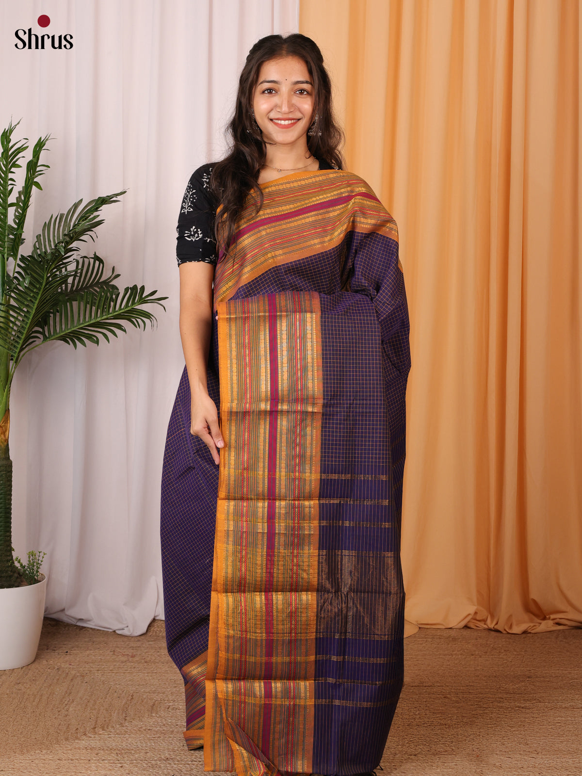 Violet & Mustard- Chettinad Cotton Saree - Shop on Shrus.com