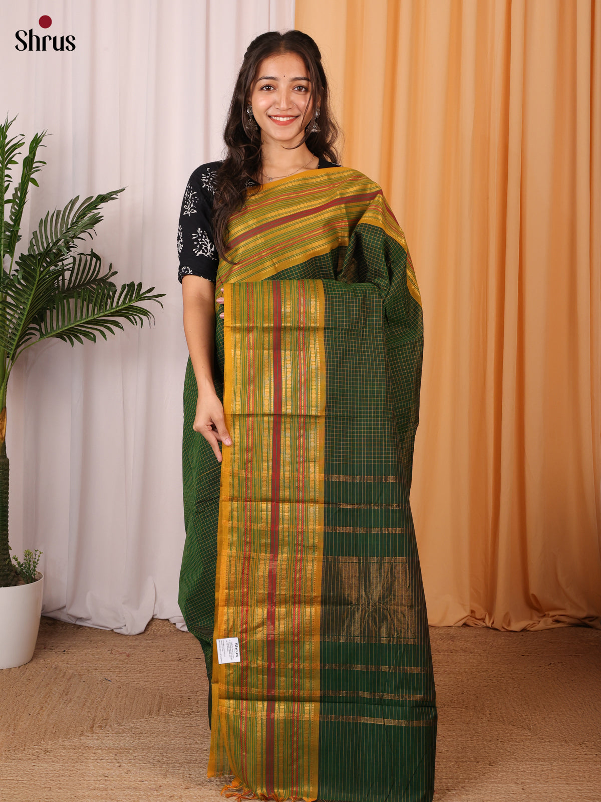 Green & Lite Green- Chettinad Cotton Saree - Shop on Shrus.com