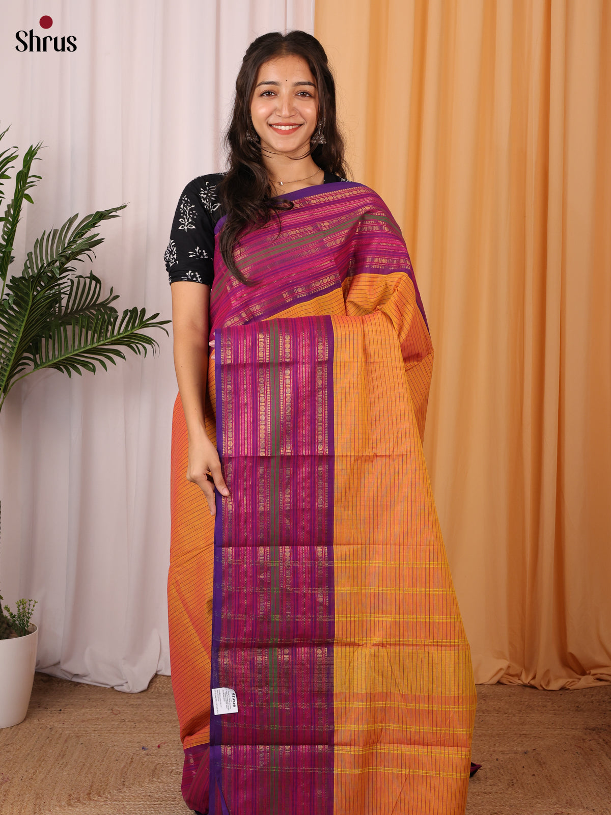 Orange & Purple - Chettinad Cotton Saree - Shop on Shrus.com