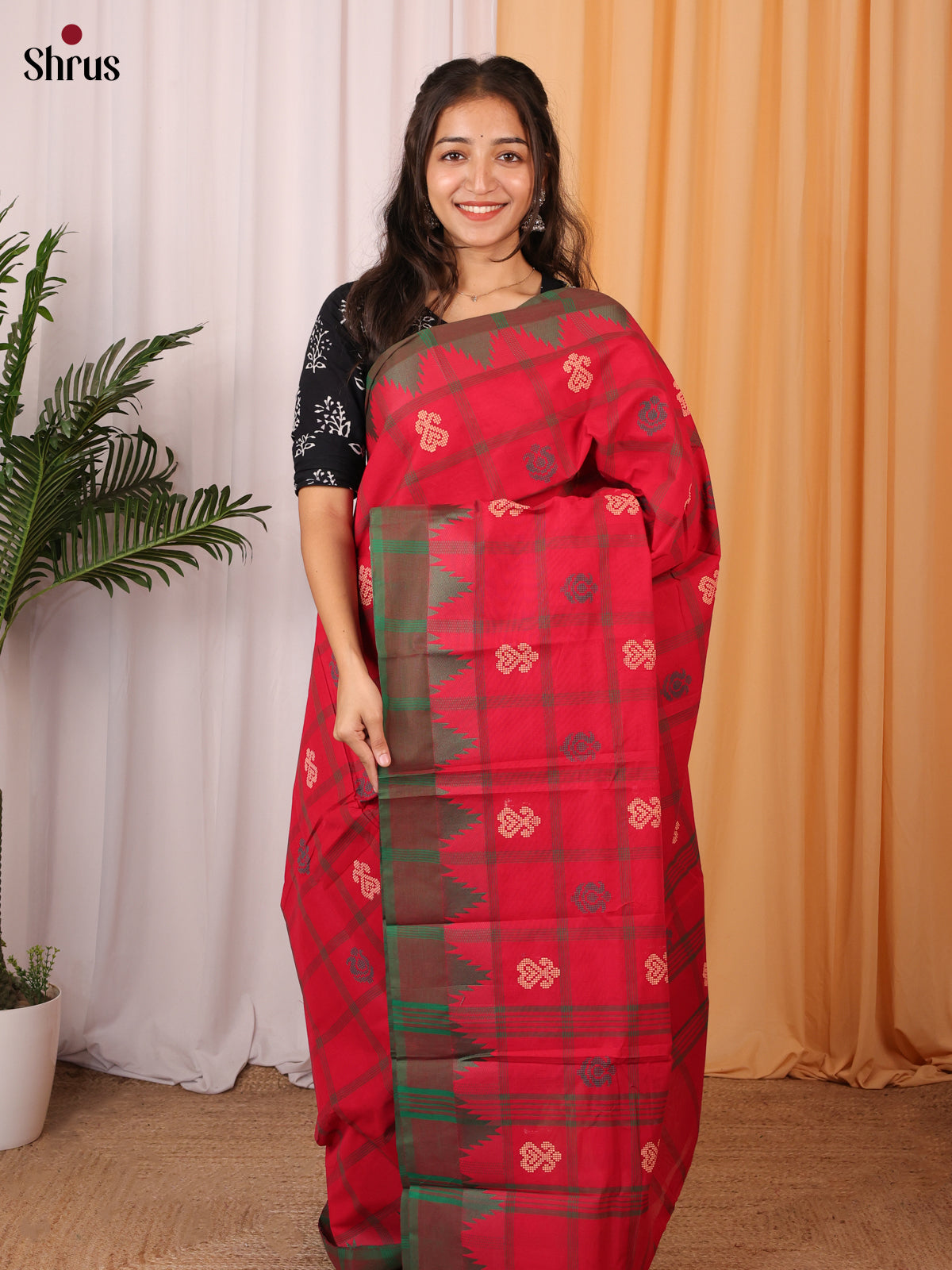 Red & Green - Chettinad Cotton Saree - Shop on Shrus.com