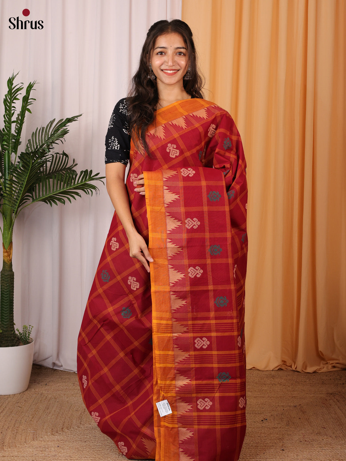 Red & Orange - Chettinad Mix Cotton Saree - Shop on Shrus.com