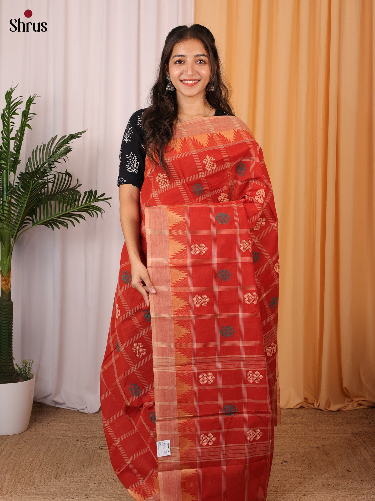 Red - Chettinad Mix Cotton Saree - Shop on Shrus.com