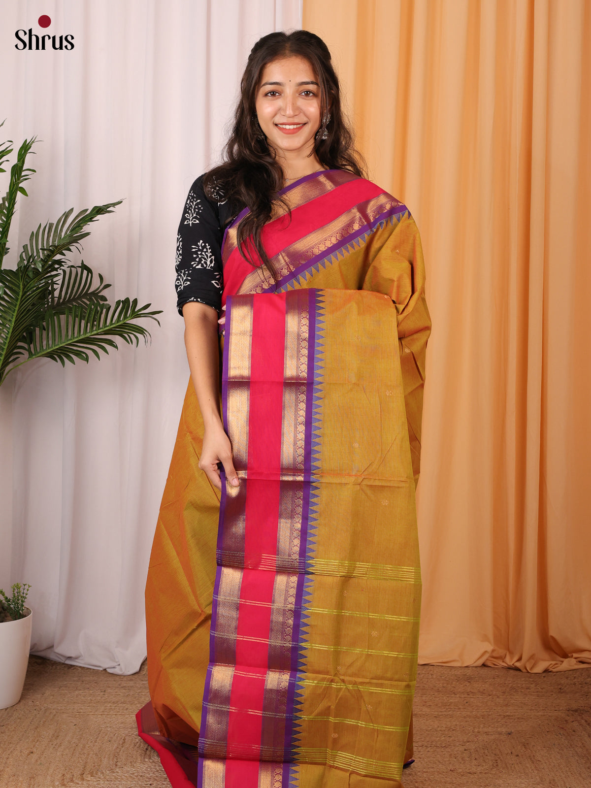 Mustard & Purple - Chettinad Cotton Saree - Shop on Shrus.com