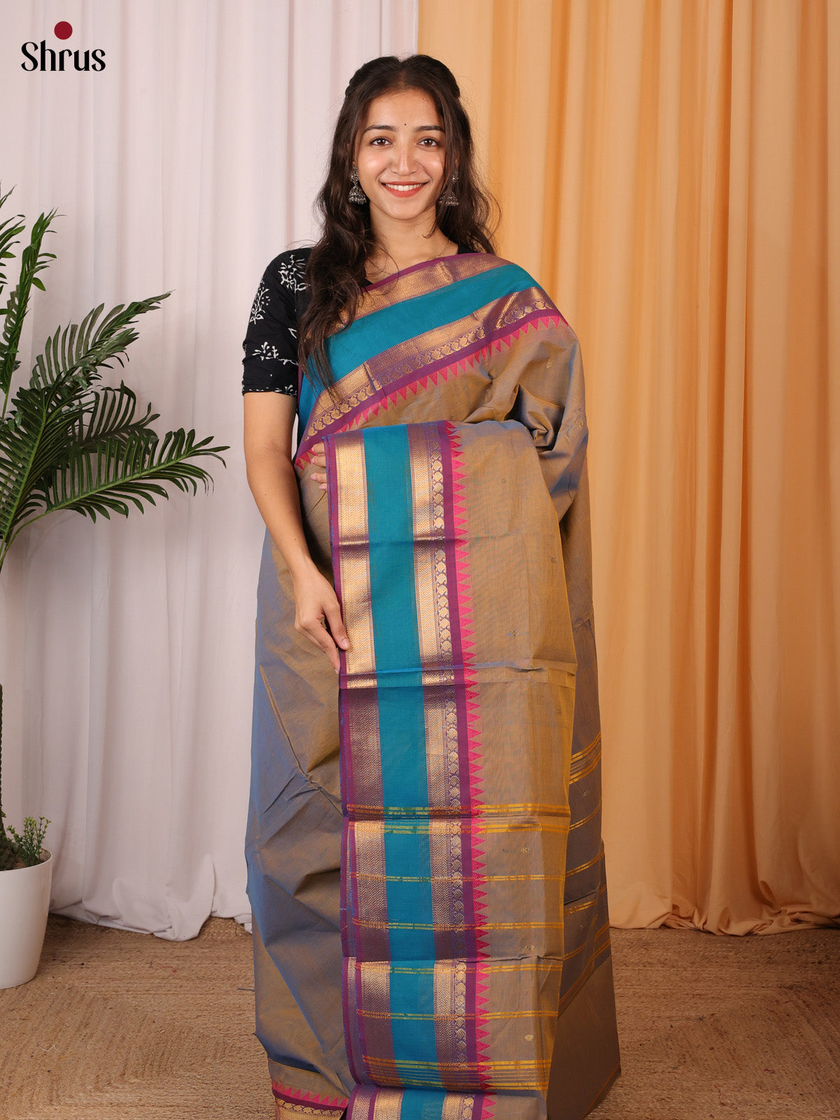 Double Shaded Brown & Purple - Chettinad Cotton Saree - Shop on Shrus.com