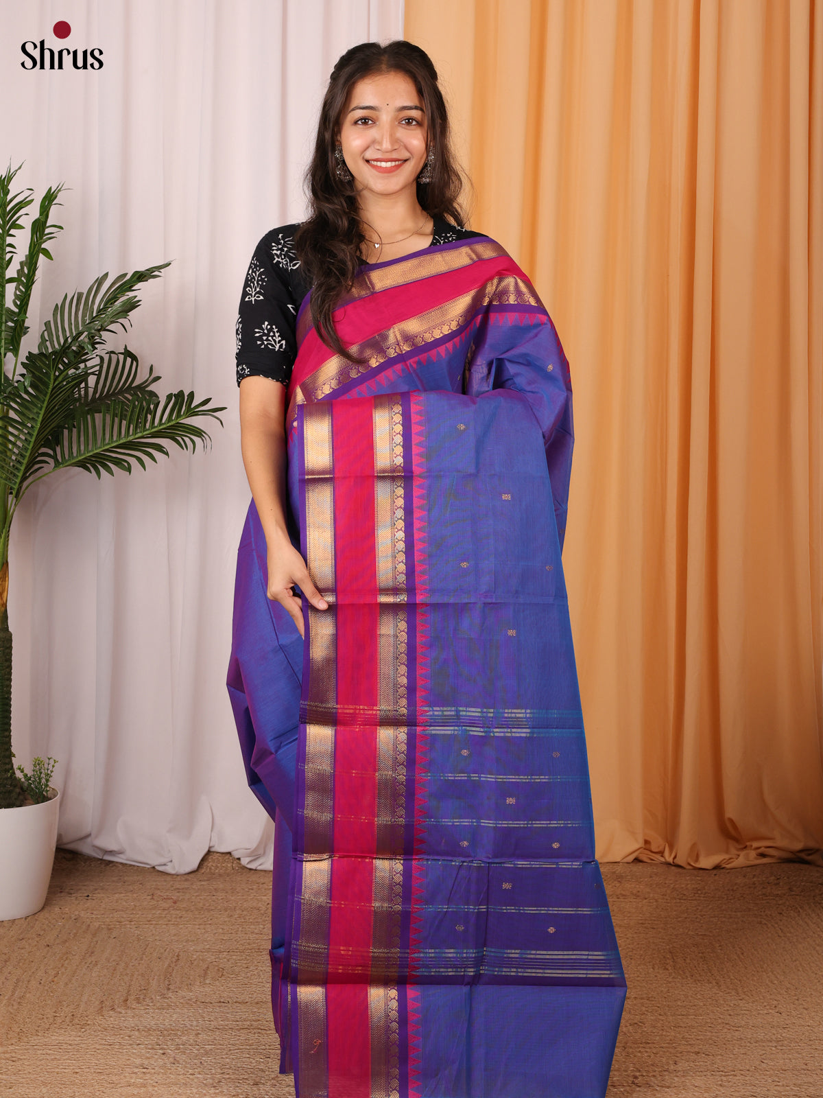 Purple & Pink - Chettinad Cotton Saree - Shop on Shrus.com