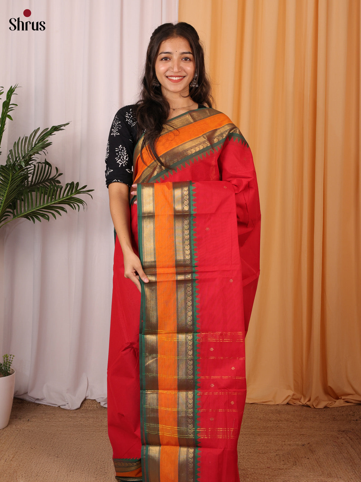 Red & Green - Chettinad Cotton Saree - Shop on Shrus.com