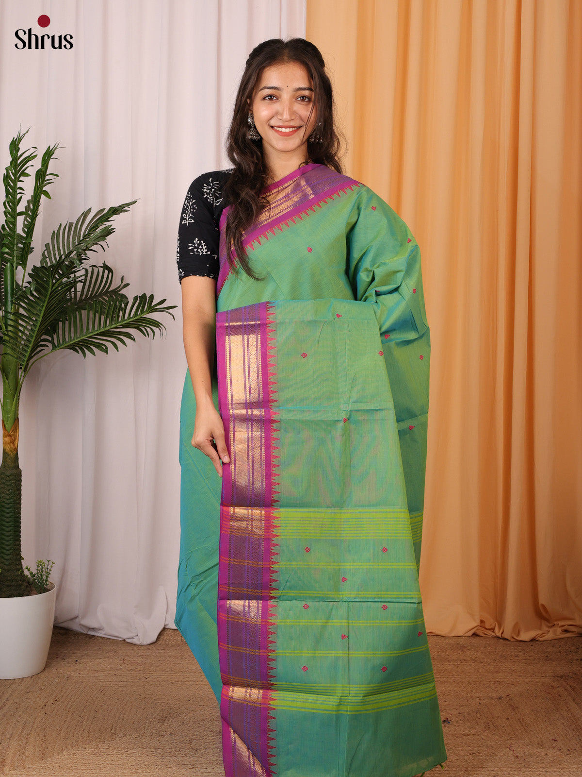 Green & Purple - Chettinad Cotton Saree - Shop on Shrus.com