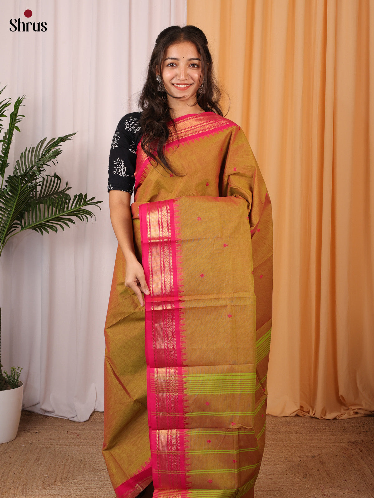 Double Shaded Green & Pink - Chettinad Cotton Saree - Shop on Shrus.com